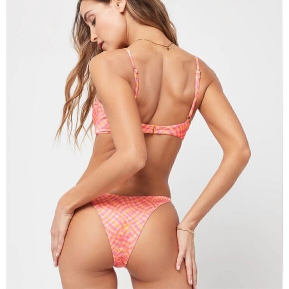 L*Space XS top and M bottom Sammie checkered gold chain bikini - Picture 3 of 8